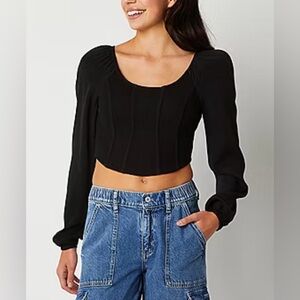 Arizona Jean Co Square Neck Long Sleeve T-Shirt Black Size M NWT